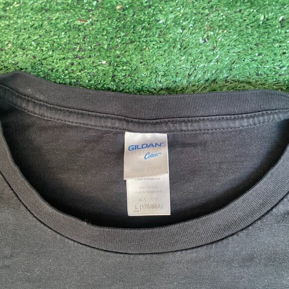 Gildan Black Short Sleeve Tee with Bold Yellow Design - Picture 4 of 5